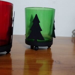 Christmas Candle Holder Tealight-Votive Metal / Glass Set of 2